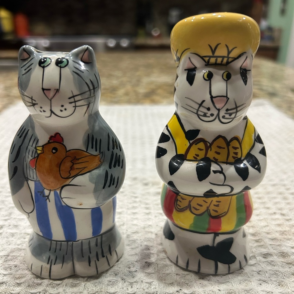 Salt and pepper set . Cat shaped motife. No tags , but in new condition.